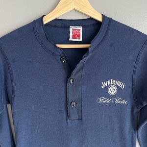 Vintage Jack Daniels Field Tester Henley Shirt Long John Navy Blue Mens XS